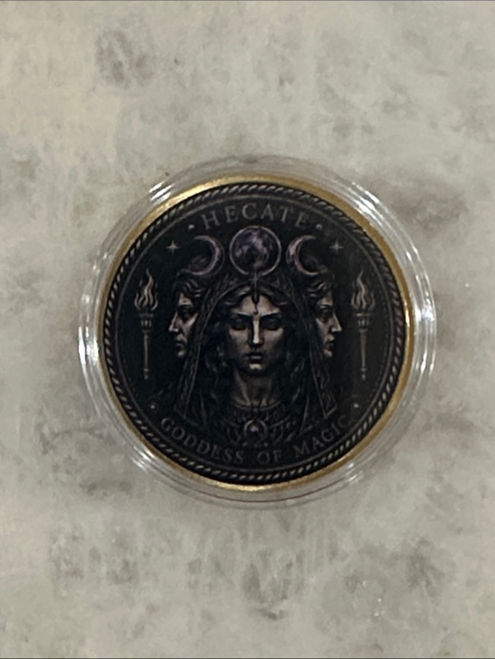 Hecate Goddess of Magic Decorative Coin - Black and Gold